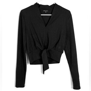 Elegant Black Shimmer Tie-Front Blouse
